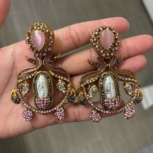 Turkish Pink and Gold Statement Earrings
